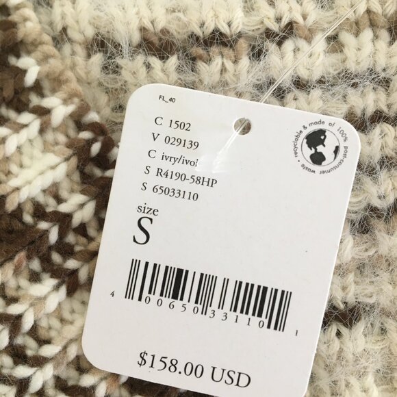 Free People Cream and Brown Cardigan, New with Tags, Size S - Picture 5 of 6
